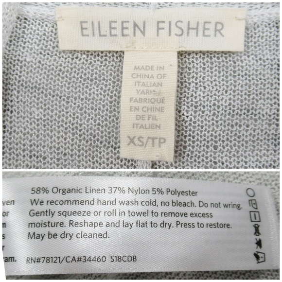 EILEEN FISHER Fine Organic Linen Crepe Shimmer Sheer Cardigan Women’s Size Large - Picture 10 of 11
